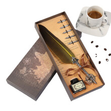 Set elegant de stilouri cu pene, cu stilou din alamă, călimară din sticlă, cartușe de cerneală și suport pentru stilou din piele, cadou pentru