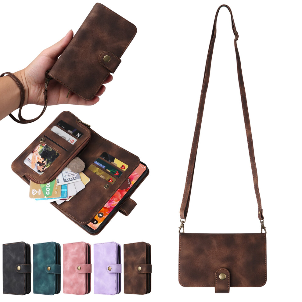Crossbody Wallet Case For Iphone 12/12 Pro (6.1") Â Pu Leather, Zipper Pocket, Lanyard & Wristlet, Brown 9448483043922