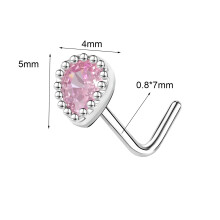 st rostfritt stål nässtift L-formad rosa hjärta CZ näspiercing damsmycken-stil1