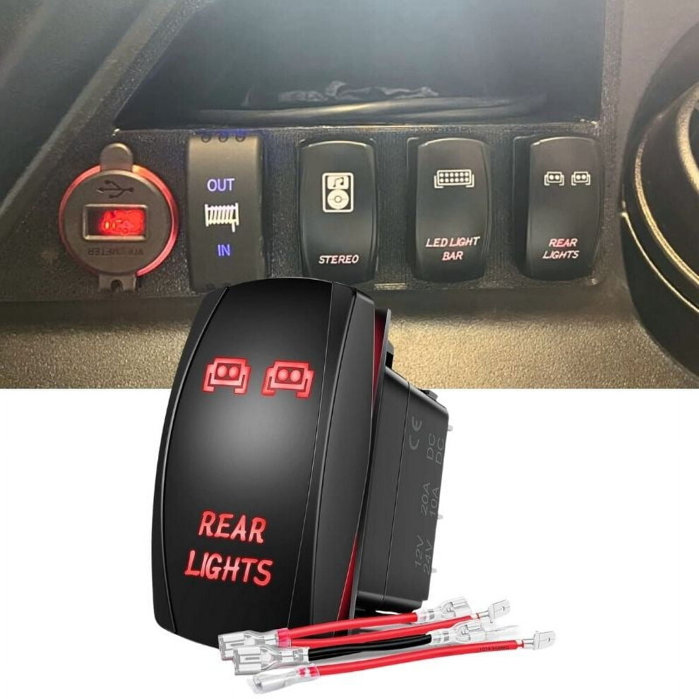 Rear S Rocker Switch Led Bar Switch 5Pin Laser On/Off Switches 20A/12V 10A/24V Switch With Jumper Wires Set For Cars,Trucks,Rvs Light/Red 9448483044981