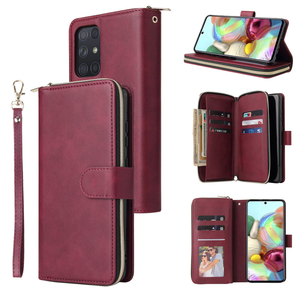 Compatible With Samsung Galaxy A52 5G/4G Wallet Case Â Folio Flip Leather Cover With Zipper Pocket, Wrist Strap, Kickstand, Magnetic Closure & 9 9448483044783