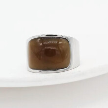 Bague en acier inoxydable plaqué or avec pierre brune - Taille 12
