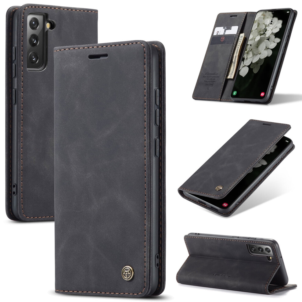 Slim Pu Leather Wallet Case For Samsung Galaxy S22 5G (6.1"), Magnetic Closure, Id/Card Slots, Shockproof, Kickstand, Black 9448483045216