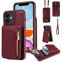 Winered Crossbody Zipper Wallet Case for iPhone 11 – Stylish Flip Leather Wallet with Card Holder, Lanyard & Kickstand