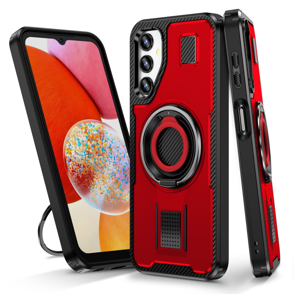 Compatible With Samsung A14 5G Case: 360 Rotatable Ring Stand, Shockproof, Anti-Fingerprint Rugged Cover Â Red 9448483045483