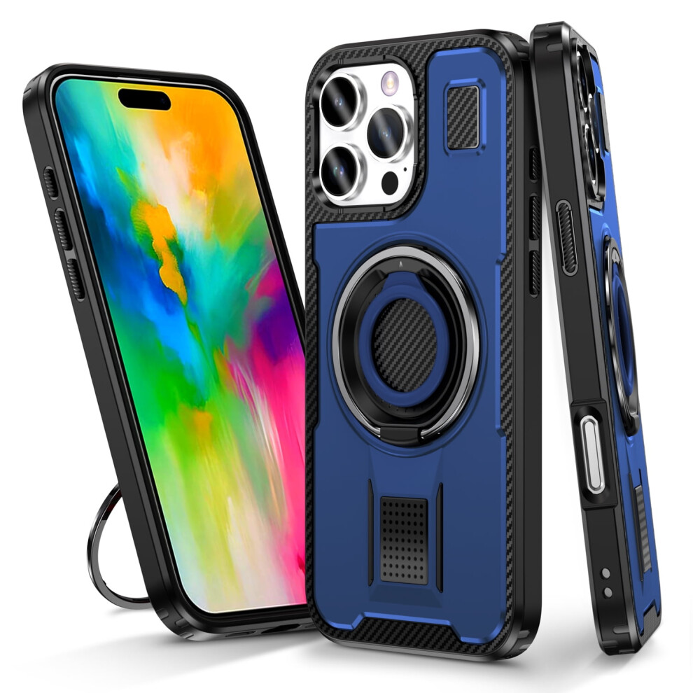 Iphone 16 Pro Max Case With 360 Rotatable Ring Stand, Shockproof, Anti-Fingerprint Rugged Cover Â Blue 9448483046787