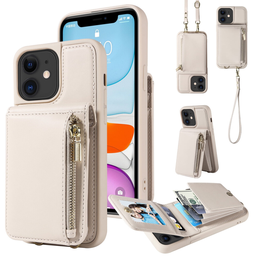 Crossbody Zipper Wallet Case For Iphone 11 – Stylish Flip Leather With Card Holder, Lanyard & Kickstand White 9448483046633