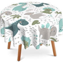 Cute Dinosaur 60" Round Tablecloth, Palm/Cactus Print, Stain & Water Resistant, Wrinkle-Free – Indoor/Outdoor Use