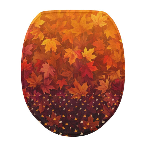 Ovaler Toilettendeckelbezug mit Ahornblättern als Herbstdekoration