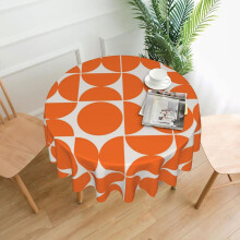 Mid-Century Modern Geometric Orange Round Tablecloth, 60", Washable Polyester, Wrinkle-Resistant – Compatible with Standard Tables