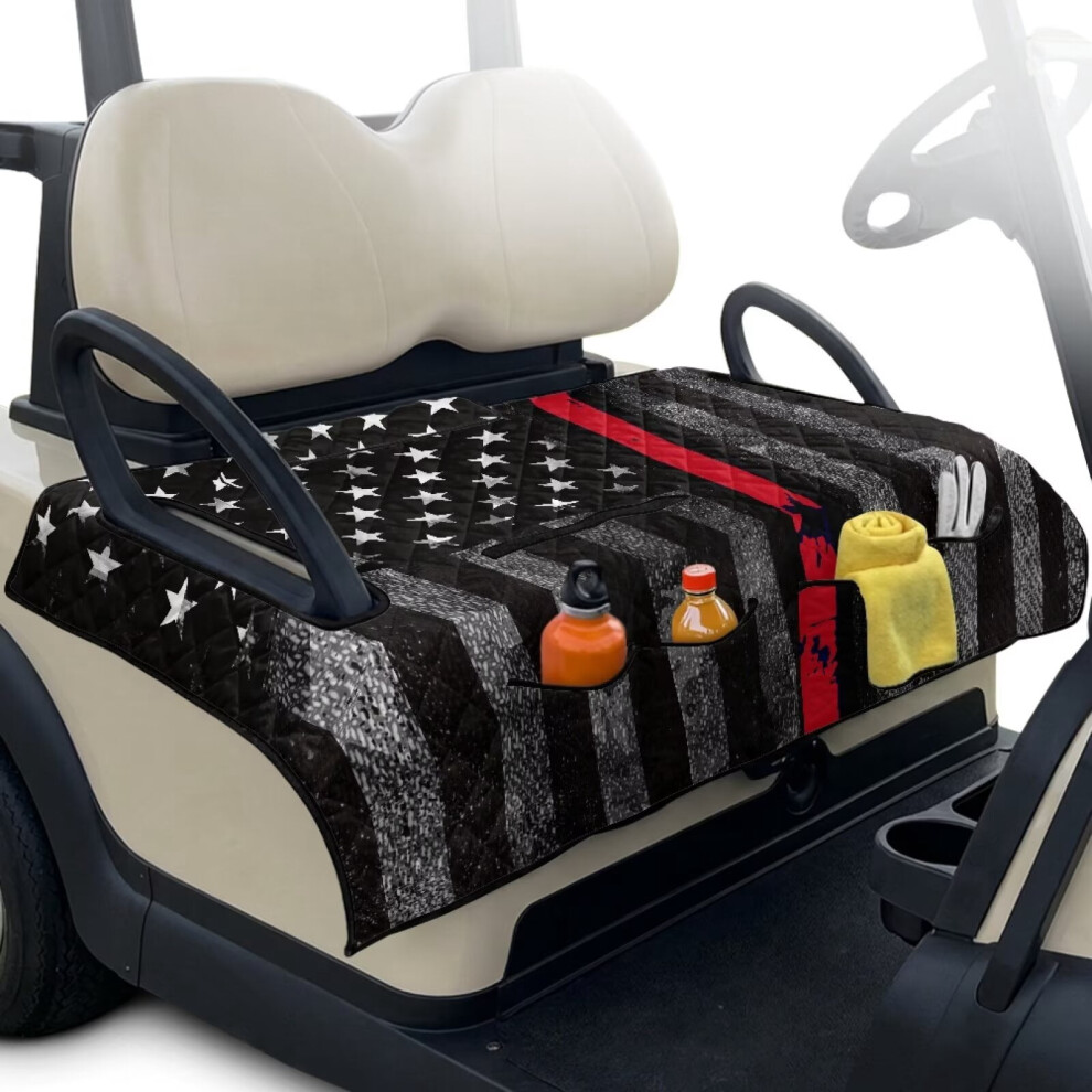 Golf Cart Seat Covers W/ 4 Pockets, Thick Universal Seat Towel Blanket For 2-Seat Carts Â Compatible With American Honoring Firefighter Flag 9448483094016