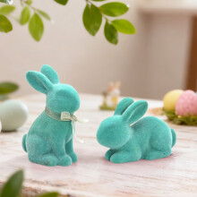 Beflockte Osterhasenfigur, weicher Flor, Frühlingsdeko, 1 Stück