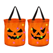 Seau lumineux LED orange pour Halloween, citrouille, panier à bonbons