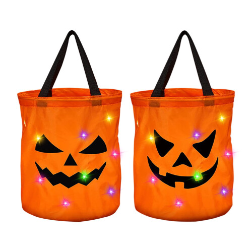 LED-beleuchteter Halloween-Eimer, Kürbis-Süßigkeitenkorb, orange