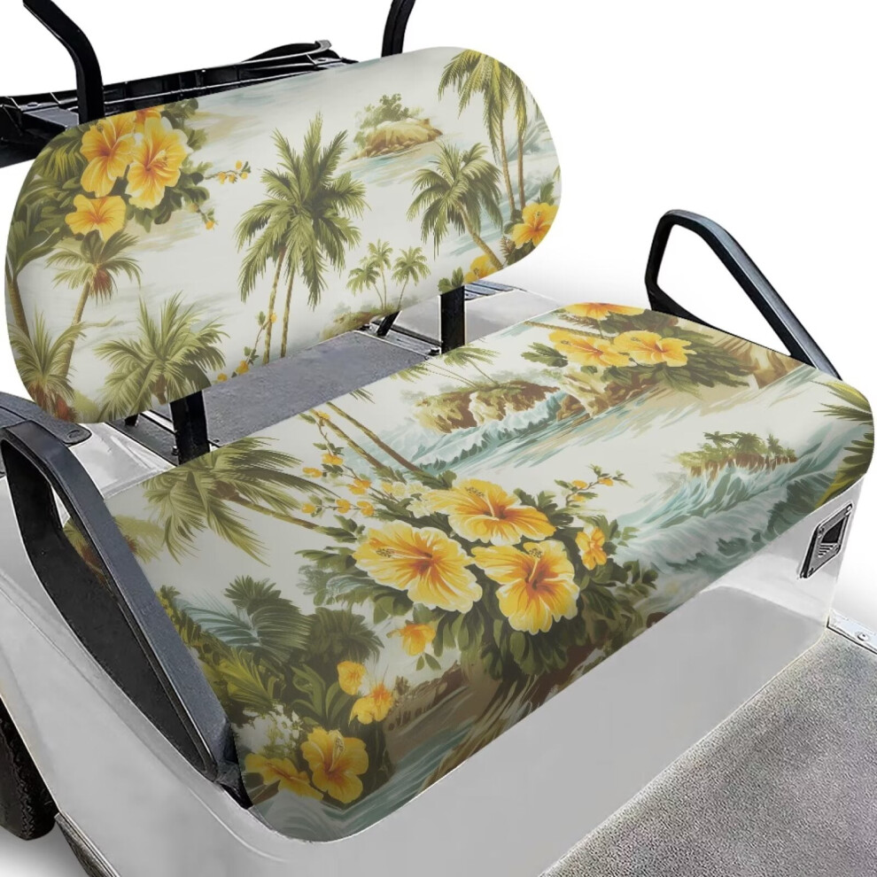 Golf Cart Seat Covers Kit For Ezgo, Yamaha, Club Car & More Â 2-Seat Breathable Cushion Set With Hawaiian Palm & Hibiscus Design 9448483096027
