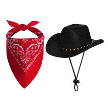 Cowboykostyme til kjæledyr, Halloween-kostymer for hunder, katt, cowboyhatt med bandana-skjerf (liten)