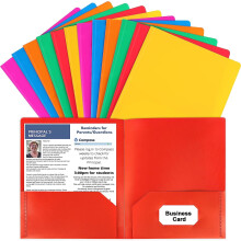 Plastic Folders with Pockets, 12 Color Heavy Duty Two Pocket Folder Business Card Holder for Office High School