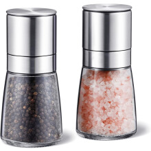 Salt and Pepper Grinder Set - Chunky Glass Pepper Grinder Manual and Sea Salt Grinder Refill with Large Capacity & Upgraded Grinding Precision