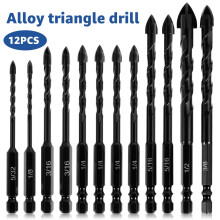 12Pcs Masonry Drill Bit Set Alloy Concrete Drill Bit Cross Head Tile Drill Bit 3/4/5/6/8/10/12mm for Concrete Glass Ceramic Tile Wood Marble