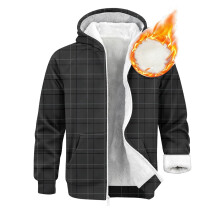 Herre cardigan med fleecefor og hætte, ternet mønster, efterår/vinter - varm jakke, sort, XL