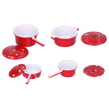 Miniature Metal Dollhouse Cookware Set Red Pans & Pots for 1:12 Doll Kitchen
