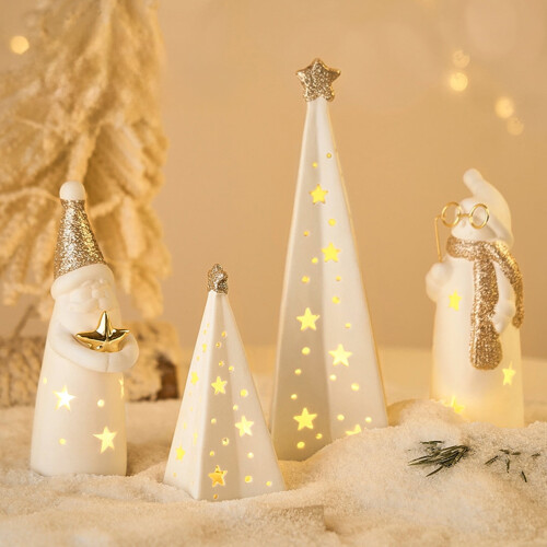 White Ceramic Tabletop Christmas Tree with Star and Dot