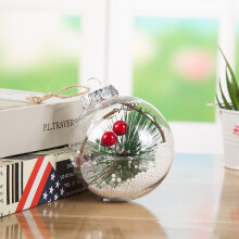 Clear 80mm DIY Fillable Christmas Ornament Ball with Snow & Red Berry Twig – Compatible with Holiday, Wedding, Home Décor
