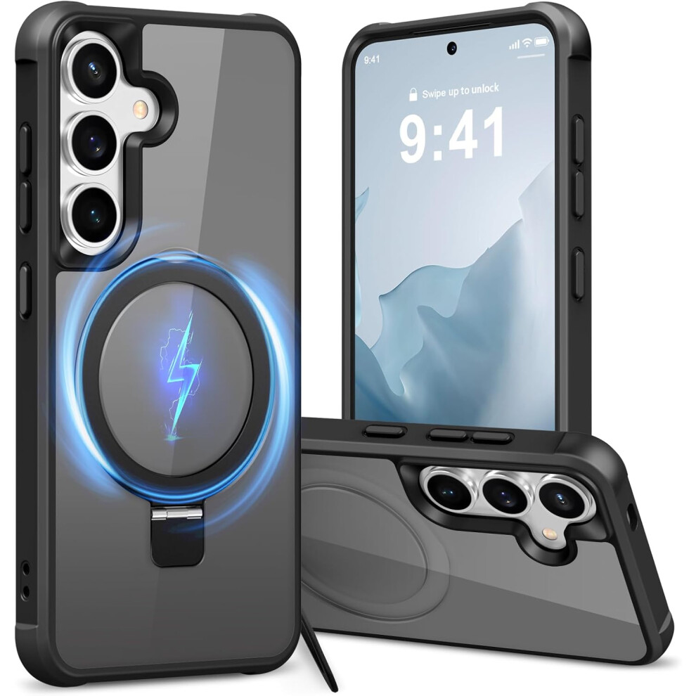 Samsung Galaxy S25 Case Â Magnetic Wireless Charging, Military-Grade Slim Shockproof Translucent Ring Stand Case 9448483162388