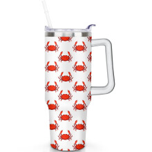 40oz Crab Tumbler with Handle, Straw & Spill-Proof Lid – Double-Insulated Travel Coffee Cup – Gifts for Men & Women