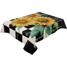Waterproof Rectangle Tablecloth 60"x84", Black with 3 Sunflowers on Vintage Letter Texture, Polyester Wrinkle-Resistant, Indoor/Outdoor Use