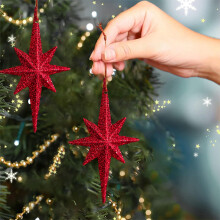 2PCS Gold Glitter Christmas Star Ornaments, Shiny Hanging Baubles for Tree, Home, Office, Mall Display – Compatible with Holiday Decor