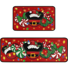 Christmas Kitchen Rugs Set of 2 Red Cartoon Mouse Non-Slip