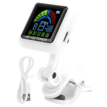 AT-102White gitár csíptetős hangoló – USB-n újratölthető, színes kijelzővel, gitárral, basszusgitárral, ukulelével és hegedűvel