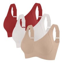 3PCS Seamless Bras for Women Push Up Adjustable Bras Cozy Ribbed Wireless Full Support Sports Bra Plus Size A01 White & Size M