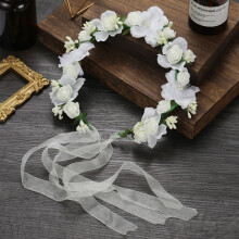 Women Girls Adjustable Rose Flower Crown Floral Crown Garland Wedding Festival Party Headpiece-White