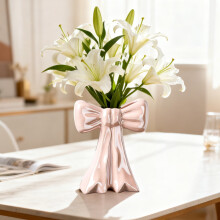 Bow Ceramic Vase - Minimalist Home Decor for Living Room, Bathroom, Bedroom & Shelf, Pink Glazed Decorative Vases for Artificial or Dried Flowers