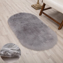 Soft Plush Gray Area Rug Oval 20x 32inch Shaggy Faux Sheepskin Small Floor Mats Chair Sofa Cushion Living Room Bedroom