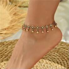 Gelbgoldenes Herz-Fußkettchen für Damen mit Kristallen, Strandschmuck - Nr. 5