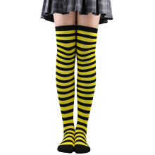 Randiga julstrumpor över knäna för kvinnor – lårhöga strumpor, cosplay och festkläder, julklapp (kompatibel med jultema)
