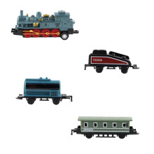 Set de trenuleț de jucărie cu capăt frontal din aliaj, 4 locomotive și 3 vagoane, îmbinare pentru crearea formațiunilor de tren, corp din