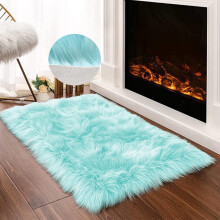 Light Blue Plush Area Rugs 20 x 32inch Faux Fur Sheepskin Shaggy Soft Comfortable Small Mat for Bedroom Living Room Nursery Pad