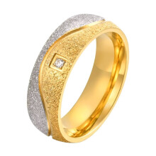 Women's Stainless Steel Zircon Silver Gold Sanded Ring 6 MM Love Wedding Lucky Jewelry Band Size 7