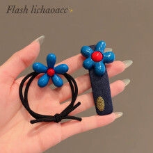 Cordon à cheveux à fleurs bleues coréennes, pinces à cheveux, élastique à cheveux, pince à cheveux style cowboy, accessoires de coiffure