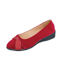 Flache Keilsandalen für Damen, runde Zehenpartie, niedriger Schaft, lässiger Stil, roter Flockton, Größe 8,5 US, Fußlänge 10,04 Zoll