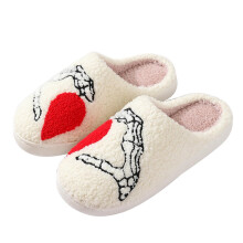 Halloween Finger Heart Design Baotou Couple Slippers Fleece Lined Warm Home Indoor Wear For Unisex Soft Flock Upper Plastic Bottom Us Size 3.5