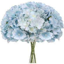 Fake Light Blue Hydrangeas – Faux Silk, Real Touch, with Stems for Home, Wedding & Party Decor (Pack of )