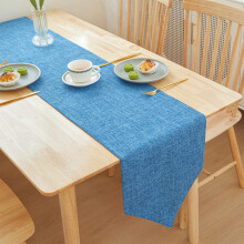 Wedding Table Runner 12"x7ft, Solid Blue Linen Table Flag for Valentine’s Day, Easter Party – Elegant Long Table Decoration