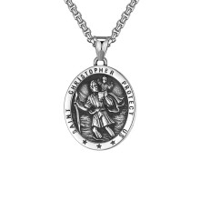 Herre St. Christopher-medaljeanhengskjede i rustfritt stål, amulett - standard