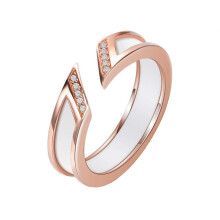 Women's Stainless Steel Cubic Zirconia Inlaid Open Mosaic Ceramic Stackable Finger Ring 5MM Eternity Band Rose Gold White Size 9
