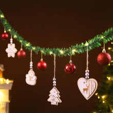 LED-Weihnachtsgirlande mit Holzornamenten, 86,6 Zoll